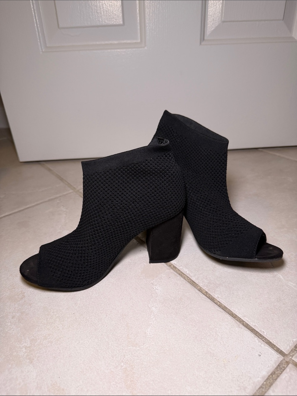Seven Dials Black Knit Peep-Toe Ankle Booties